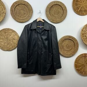 Vintage Y2K 2000s GAP Neutral Black Zip Up Soft Genuine Leather Jacket Medium
